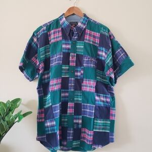 Vintage CHAPS Colorful Cotton Button Dow Patchwork Men's Short Sleeve Shirt - L
